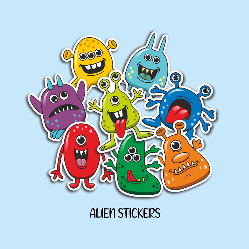 Alien monster stickers 8 pack