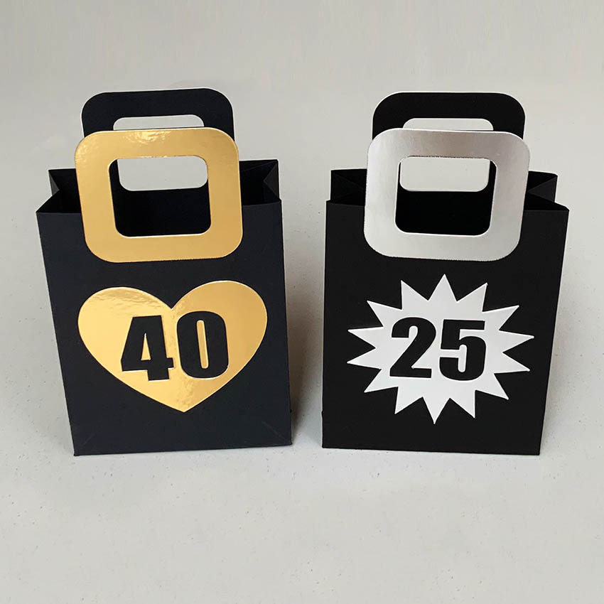 Small Personalised Gift Bag, Anniversary Gift Bag, Gold - Silver Gift Bags, Black Gift Bag, Small Jewellery Bag, Gift Card Holder